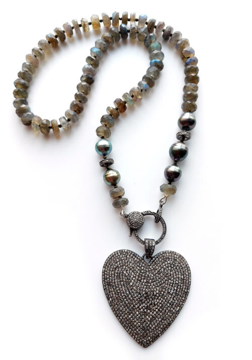Diamond Heart, Tahitian Pearls, Labradorite – N 2848