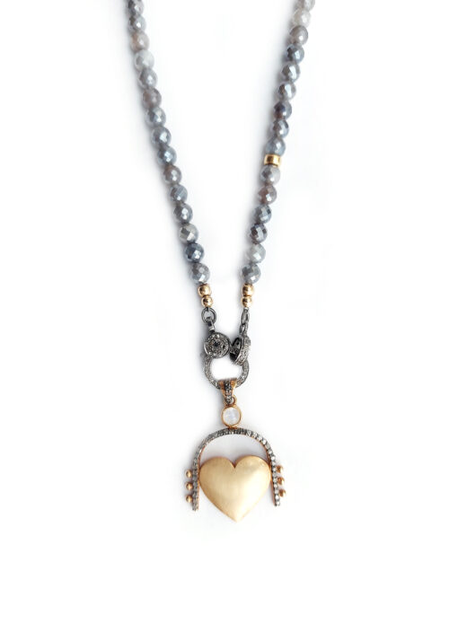 Brushed Heart with Diamonds and Opal – N 2902